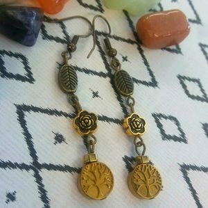 TRIPLE TREE OF LIFE GOLD EARRING